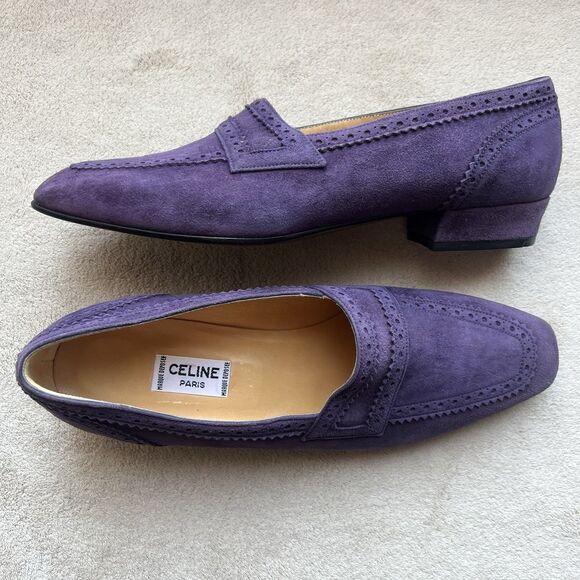 Celine Paris Purple Suede Slip On Loafers Women EU 38.5 US 7.5-8 Preppy Academia - Picture 1 of 15